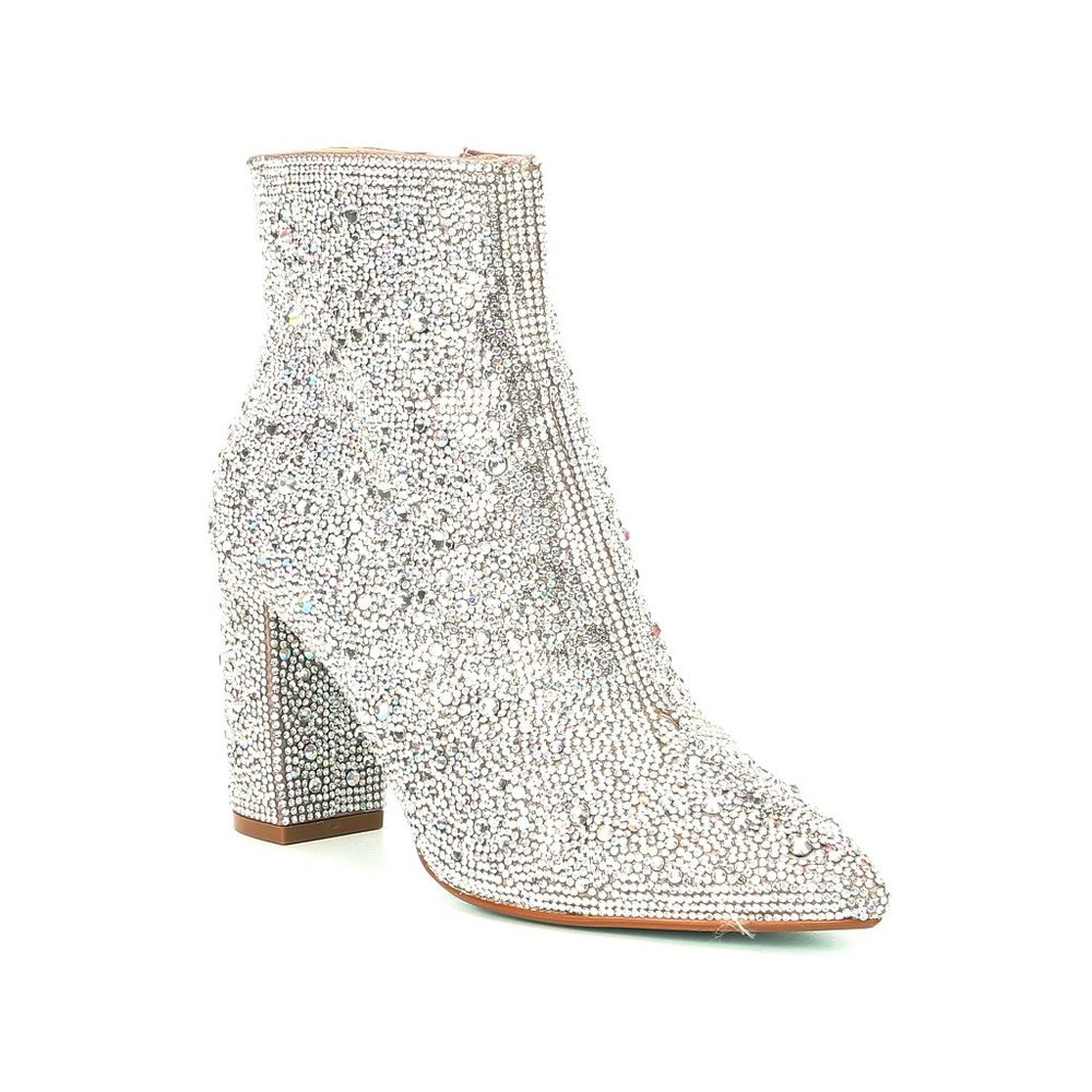 Betsey Johnson Cady Wide Width Rhinestone Embellished Block Heel Booties NWT